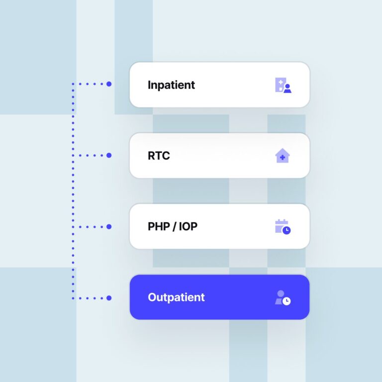 Care-level selector showing Outpatient highlighted below PHP/IOP.